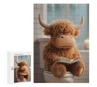 Jigsaw 300 PCS for Teenagerss Stuffed Highland Cow Reading on Toilet Puzzles for Teenagerss Analysis And Logic Parent-child Interaction Challenging Game Toys 300 PCS