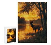 Jigsaw 300 PCS for Teenagerss Sunset Deer Puzzles for Adults Relax Games Staycation Kill Time for Is Ideal As A Gift 300 PCS