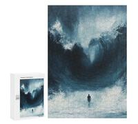 Jigsaw 300 PCS for Teenagerss Thalassophobia Man Facing Giant Wave Painting Jigsaw Puzzle Family Games Pattern Assembly Unique Gifts for Birthday And Christmas 300 PCS