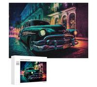 Jigsaw 300 PCS for Teenagerss Vintage Car Neon Nightscape Jigsaw Relax Games Difficult Challenge Unique Gifts for Birthday And Christmas 300 PCS