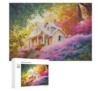 Jigsaw 300 PCS for Teenagerss Whimsical Cottage Amidst Blossoming Flowers Jigsaw Relax Games Difficult Challenge Unique Gifts for Birthday And Christmas 300 PCS