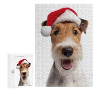 Jigsaw 300 PCS for Teenagerss Wire Fox Terrier Dog with Santa Hat Puzzles for Adults Relax Games Staycation Kill Time for Is Ideal As A Gift 300 PCS