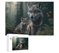 Jigsaw 300 PCS for Teenagerss Wolf And Pup in Misty Forest Jigsaw Relax Games Difficult Challenge Unique Gifts for Birthday And Christmas 300 PCS