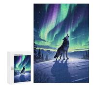 Jigsaw 300 PCS for Teenagerss Wolf Howling Aurora Borealis Jigsaw Puzzle Family Games Pattern Assembly Unique Gifts for Birthday And Christmas 300 PCS
