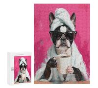 Jigsaw 300 PCS Frenchie with Coffee Mug Puzzle For Teenagers Enhance Memory Train Your Brain And Hands Addictive Toys to Cultivate Patience 300 PCS