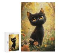 Jigsaw 300 PCS Magical Black Cat Garden Jigsaw Puzzles for Adults Improve Memory Challenging To Complete Christmas Birthday Gifts 300 PCS