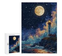 Jigsaw 300 PCS Moonlit Coastal Lighthouse Scene Puzzle For Teenagers Enhance Memory Train Your Brain And Hands Addictive Toys to Cultivate Patience 300 PCS