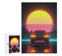 Jigsaw 300 PCS Neon Retro Sunset Car Scene Jigsaw Puzzles for Adults Improve Memory Challenging To Complete Christmas Birthday Gifts 300 PCS