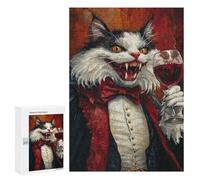 Jigsaw 300 PCS Vampire Cat with Wine Glass -1 Jigsaw Puzzles for Teenagers Improve Memory Educational Challenge Gifts for Friends And Family 300 PCS