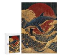 Jigsaw 300 PCS Whale Riding Waves Art Print-2 Jigsaw Puzzles for Teenagers Improve Memory Educational Challenge Gifts for Friends And Family 300 PCS