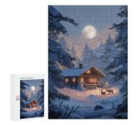 Jigsaw 300 PCS Winter Cabin Moonlight Scene Jigsaw Puzzles for Adults Improve Memory Challenging To Complete Christmas Birthday Gifts 300 PCS