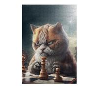 Jigsaw 38x26cm/1000pcs for Teenagerss Grumpy Cat Plays Chess Jigsaw Relax Games Difficult Challenge Unique Gifts for Birthday And Christmas 38x26cm/1000pcs