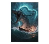 Jigsaw 38x26cm/1000pcs for Teenagerss Sea Serpent Storms Ship Jigsaw Relax Games Difficult Challenge Unique Gifts for Birthday And Christmas 38x26cm/1000pcs