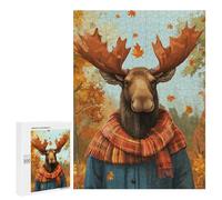 Jigsaw 500 PCS Autumn Moose in Plaid Scarf Puzzle For Teenagers Enhance Memory Train Your Brain And Hands Addictive Toys to Cultivate Patience 500 PCS