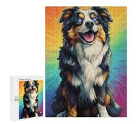 Jigsaw 500 PCS Colorful Australian Shepherd Art Print -1 Jigsaw Puzzles for Adults Improve Memory Challenging To Complete Christmas Birthday Gifts 500 PCS