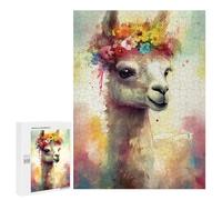 Jigsaw 500 PCS Colorful Llama with Flower Crown Jigsaw Puzzles for Adults Improve Memory Challenging To Complete Christmas Birthday Gifts 500 PCS