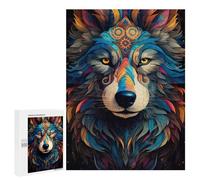 Jigsaw 500 PCS Colorful Wolf Art Print-4 Jigsaw Puzzles for Adults Improve Memory Challenging To Complete Christmas Birthday Gifts 500 PCS