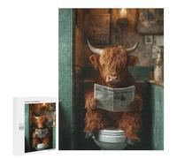 Jigsaw 500 PCS Cow Reading Newspaper in Bathroom Jigsaw Puzzles for Adults Improve Memory Challenging To Complete Christmas Birthday Gifts 500 PCS