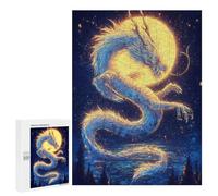 Jigsaw 500 PCS Dragon Moonlit Night Art Print Jigsaw Puzzles for Adults Improve Memory Challenging To Complete Christmas Birthday Gifts 500 PCS