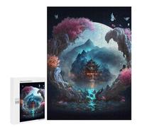 Jigsaw 500 PCS Fantasy Asian Landscape with Temple Jigsaw Puzzles for Adults Improve Memory Challenging To Complete Christmas Birthday Gifts 500 PCS