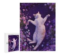 Jigsaw 500 PCS Fluffy Cat in Purple Flowers Jigsaw Puzzles for Teenagers Improve Memory Educational Challenge Gifts for Friends And Family 500 PCS