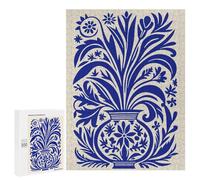 Jigsaw 500 PCS for Adults Blue Floral Vase Illustration Jigsaw Puzzle Brain Teaser Game Difficult Hard Deal As Gifts for The Whole Family 500 PCS