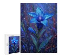 Jigsaw 500 PCS for Adults Blue Flower in A Cosmic Garden Jigsaw Puzzle Brain Teaser Game Difficult Hard Deal As Gifts for The Whole Family 500 PCS