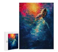 Jigsaw 500 PCS for Adults Boat on Abstract Colorful Water Painting Jigsaw Puzzle Brain Teaser Game Difficult Hard Deal As Gifts for The Whole Family 500 PCS