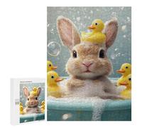 Jigsaw 500 PCS for Adults Bunny with Rubber Ducks in Bath Jigsaw Puzzle Brain Teaser Game Difficult Hard Deal As Gifts for The Whole Family 500 PCS