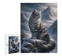 Jigsaw 500 PCS for Adults Cat in Snowy Mountain Landscape Puzzle for Adults Relaxing Games Analysis And Logic Stress Reduction Gifts 500 PCS