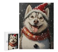 `jigsaw 500 PCS for Adults Christmas Siberian Husky Art Print-2 Jigsaws for Adults Puzzle Stress Reliever Challenging To Complete Stress Reduction Gifts 500 PCS