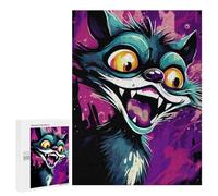 Jigsaw 500 PCS for Adults Colorful Angry Cat Art Print Jigsaw Puzzle Brain Teaser Game Difficult Hard Deal As Gifts for The Whole Family 500 PCS