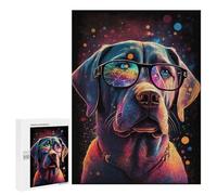 Jigsaw 500 PCS for Adults Colorful Labrador Glasses Art Print Jigsaw Puzzle Brain Teaser Game Difficult Hard Deal As Gifts for The Whole Family 500 PCS