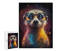 Jigsaw 500 PCS for Adults Colorful Meerkat with Glasses-7 Jigsaw Puzzle Brain Teaser Game Difficult Hard Deal As Gifts for The Whole Family 500 PCS