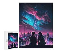 Jigsaw 500 PCS for Adults Couple Silhouettes Night Cityscape Jigsaw Puzzle Brain Teaser Game Difficult Hard Deal As Gifts for The Whole Family 500 PCS