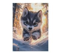 Jigsaw 500 PCS for Adults Cute Wolf Pup in Snow Puzzles for Adults Brain Teaser Game Perfect Decoration Help The Brain Exercise 500 PCS