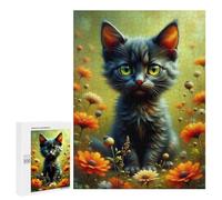 Jigsaw 500 PCS for Adults Floral Fantasy Kitten Jigsaw Puzzle Brain Teaser Game Difficult Hard Deal As Gifts for The Whole Family 500 PCS