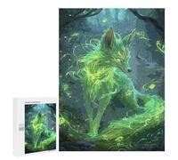 Jigsaw 500 PCS for Adults Glowing Green Fox Forest Jigsaw Puzzle Brain Teaser Game Difficult Hard Deal As Gifts for The Whole Family 500 PCS