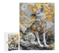 Jigsaw 500 PCS for Adults Golden Moonlight Wolf Jigsaw Puzzle Brain Teaser Game Difficult Hard Deal As Gifts for The Whole Family 500 PCS