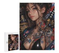 Jigsaw 500 PCS for Adults Japanese Tattooed Woman with Katana Jigsaw Puzzle Brain Teaser Game Difficult Hard Deal As Gifts for The Whole Family 500 PCS