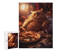 Jigsaw 500 PCS for Adults Lazy Fat Cat Food Snacks Adult Jigsaw Puzzle Fun Games Analysis And Logic Unique Birthday And Gifts 500 PCS