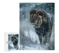 Jigsaw 500 PCS for Adults Lion in Winter Snowfall Jigsaw Puzzle Brain Teaser Game Difficult Hard Deal As Gifts for The Whole Family 500 PCS