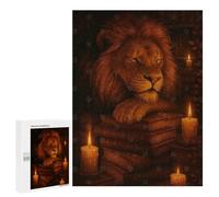 Jigsaw 500 PCS for Adults Lion Sleeping on Books with Candles Puzzle for Adults Relaxing Games Analysis And Logic Stress Reduction Gifts 500 PCS