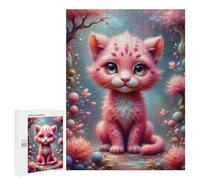 Jigsaw 500 PCS for Adults Magical Pink Kitten Fantasy Jigsaw Puzzle Brain Teaser Game Difficult Hard Deal As Gifts for The Whole Family 500 PCS