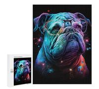 Jigsaw 500 PCS for Adults Neon Bulldog Glasses Art Print -3 Jigsaw Puzzle Brain Teaser Game Difficult Hard Deal As Gifts for The Whole Family 500 PCS
