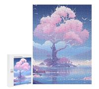 Jigsaw 500 PCS for Adults Pink Tree Beside The Lake Adult Jigsaw Puzzle Fun Games Analysis And Logic Unique Birthday And Gifts 500 PCS