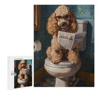 `jigsaw 500 PCS for Adults Poodle Reading Newspaper on Toilet Jigsaws for Adults Puzzle Stress Reliever Challenging To Complete Stress Reduction Gifts 500 PCS