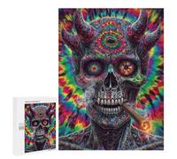 `jigsaw 500 PCS for Adults Psychedelic Devil Skull Art Print-4 Jigsaws for Adults Puzzle Stress Reliever Challenging To Complete Stress Reduction Gifts 500 PCS