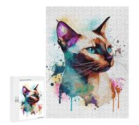 Jigsaw 500 PCS for Adults Siamese Watercolor Cat Puzzle for Adults Relaxing Games Analysis And Logic Stress Reduction Gifts 500 PCS