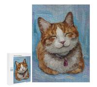 Jigsaw 500 PCS for Adults Smiling Cat Meme Blue Adult Jigsaw Puzzle Fun Games Analysis And Logic Unique Birthday And Gifts 500 PCS